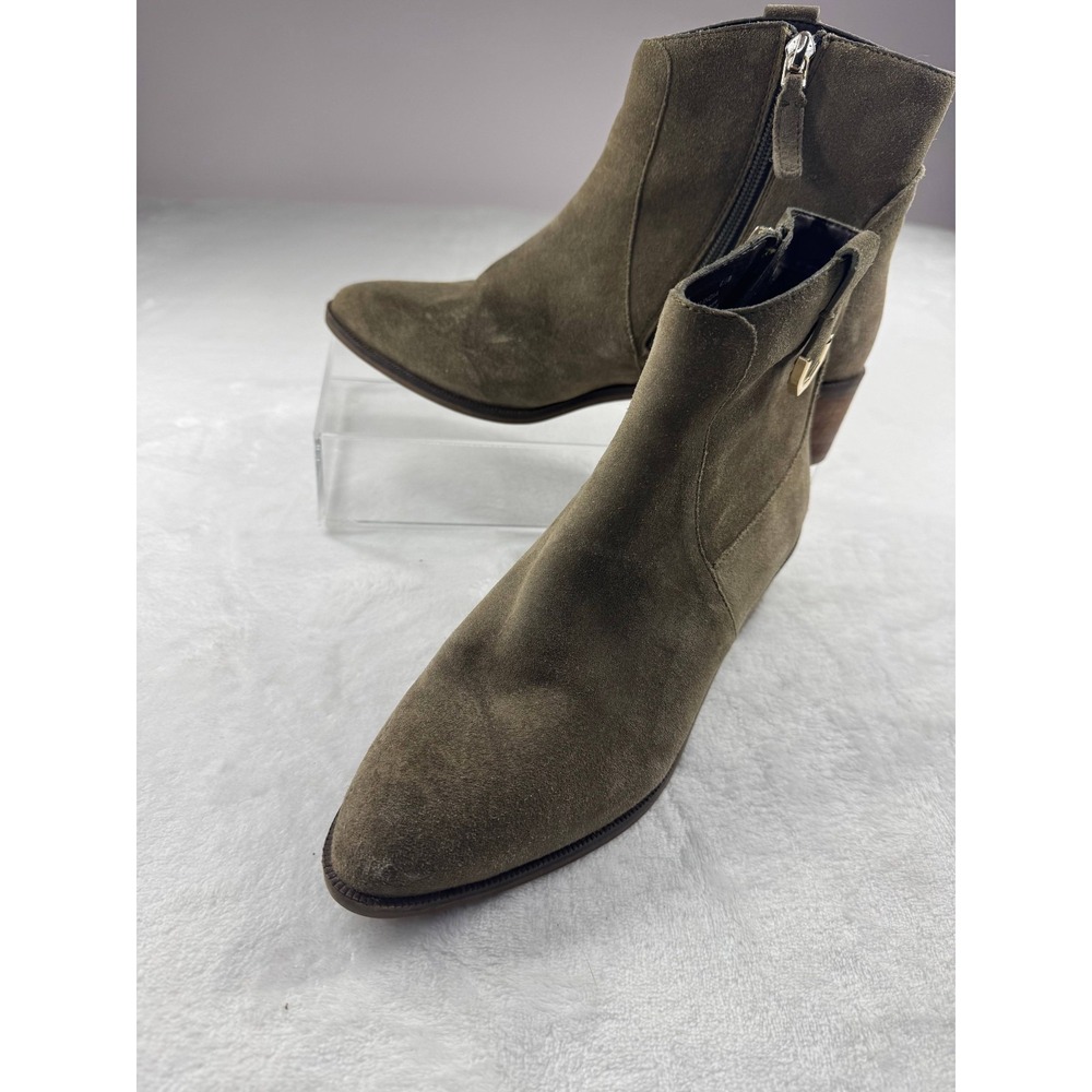Cole Haan Maci Ankle Bootie Women's 6.5 B Olive Green Suede Side Zipper Outdoor